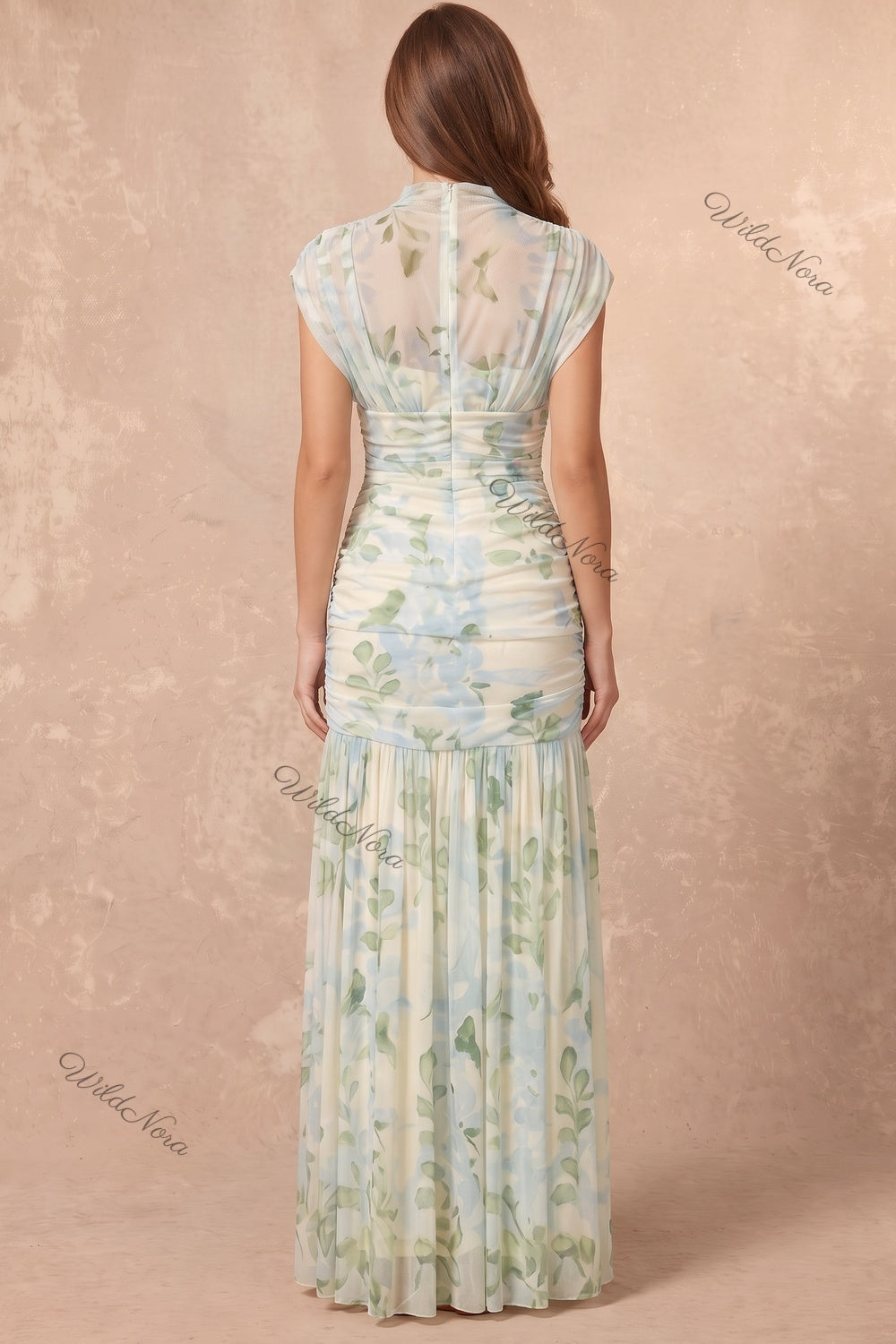 Cream Watercolor Floral Drop-Waist Maxi Dress Cream, Off-white Sheer mesh Maxi dress - product view 3