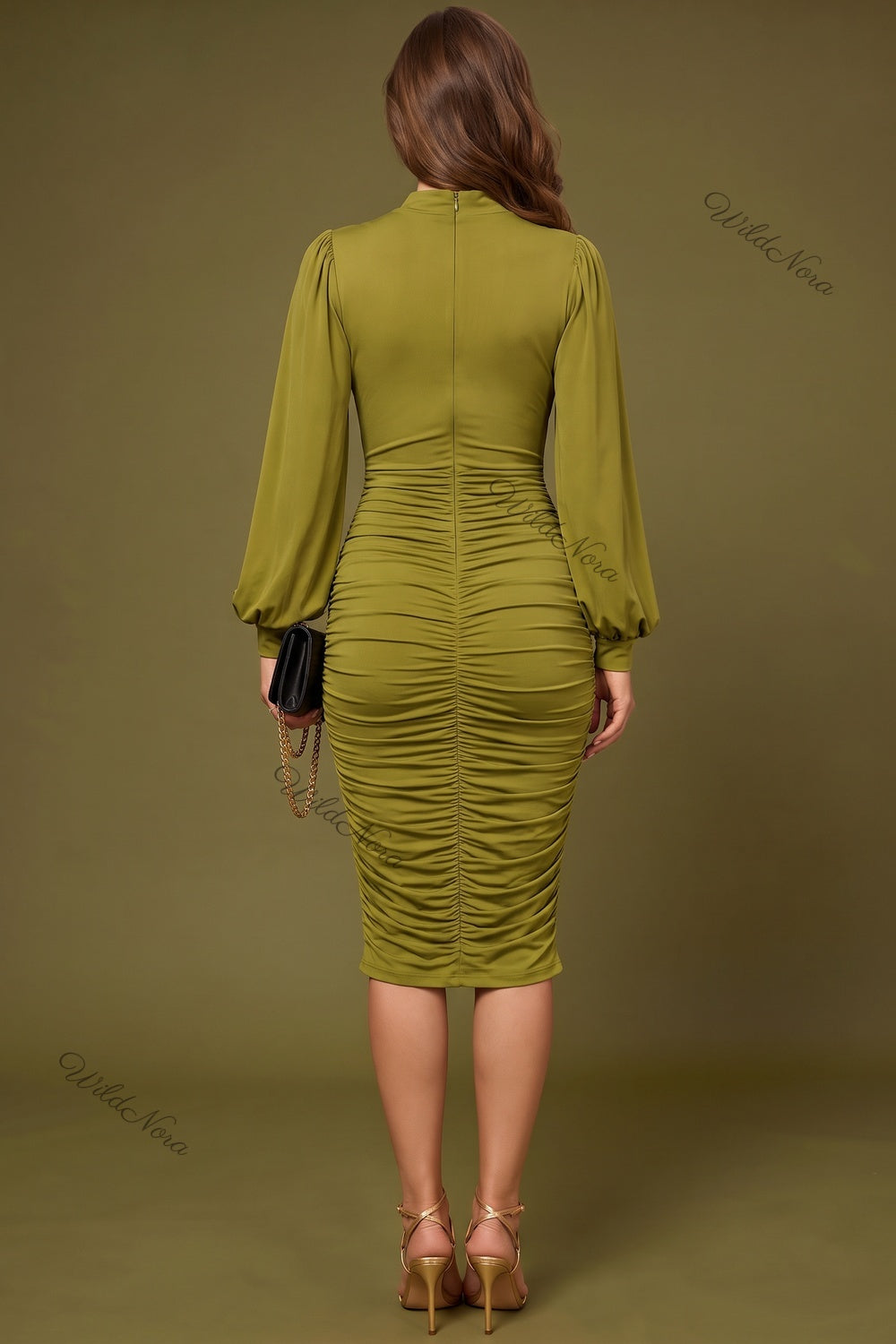 Olive Green Stretch Jersey Bodycon Dress olive-green stretch-jersey dress - product view 3