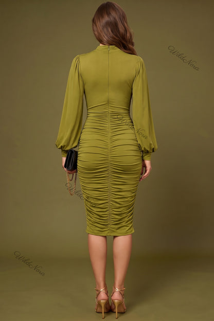 Olive Green Stretch Jersey Bodycon Dress olive-green stretch-jersey dress - product view 3