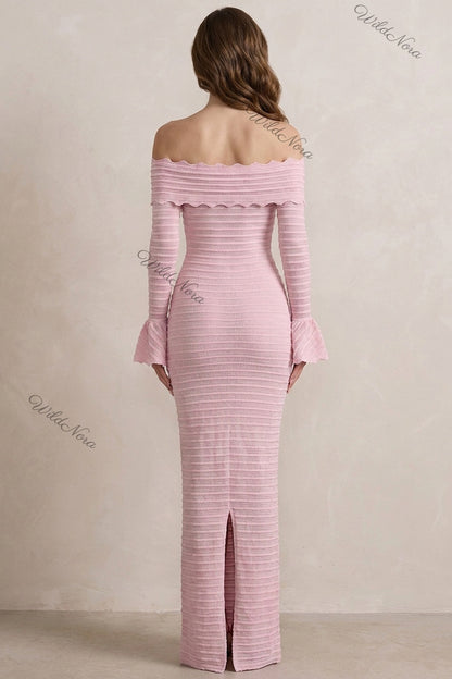 Light Pink Knit Column Maxi Dress light pink knit dress - product view 3