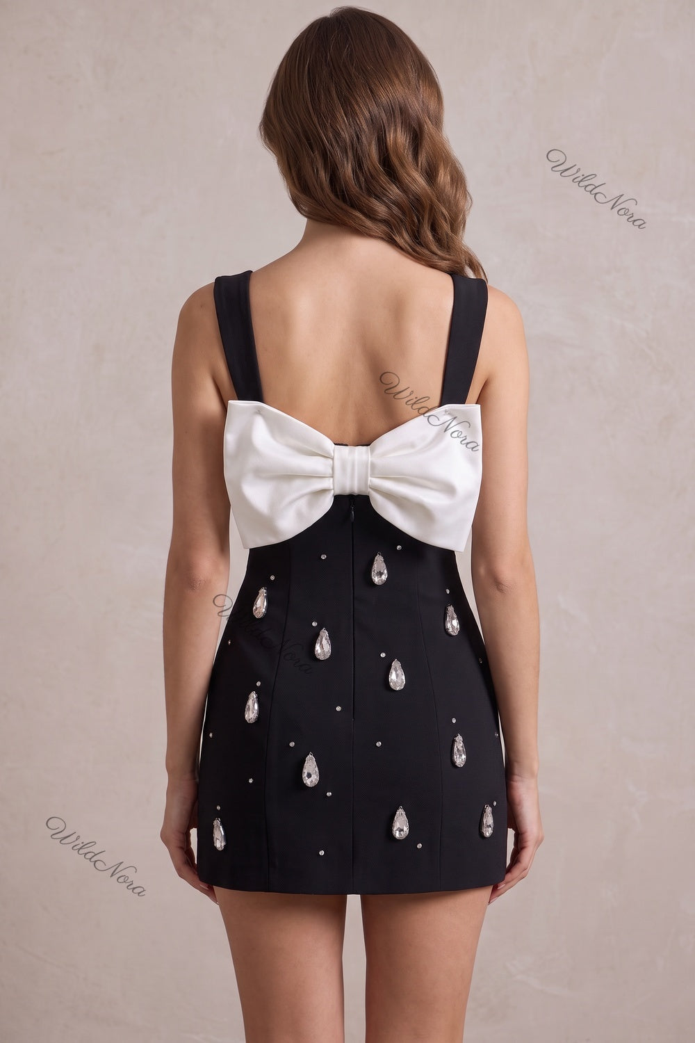 Black Crepe Sheath Dress with Satin Bow black crepe dress - product view 3