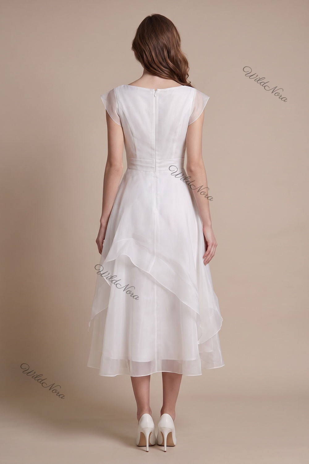White Organza A-Line Fit-and-Flare Midi Dress white organza dress - product view 2
