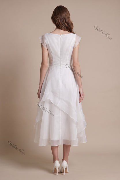 White Organza A-Line Fit-and-Flare Midi Dress white organza dress - product view 2