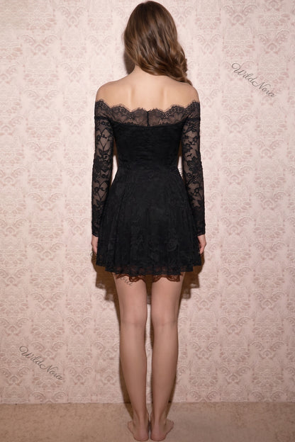 Black Floral Lace A-Line Skater Dress black floral lace dress - product view 2