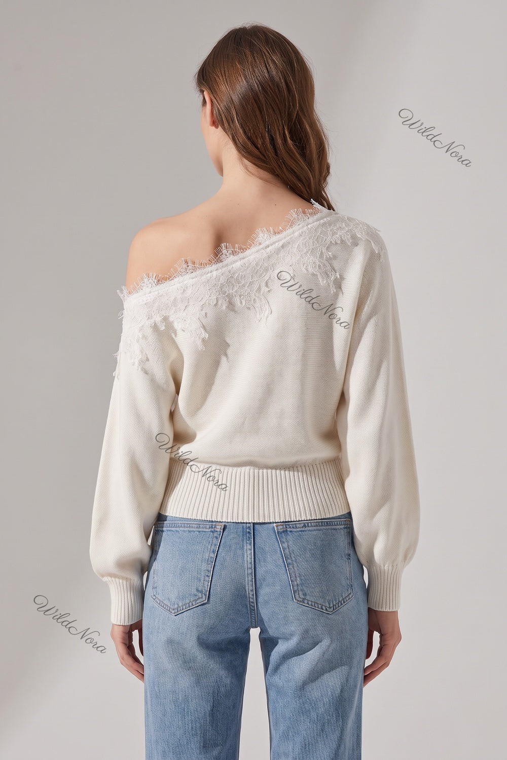 Cream Fine-Gauge Knit Slouchy Blouson Sweater cream, off-white fine-gauge knit sweater - product view 3