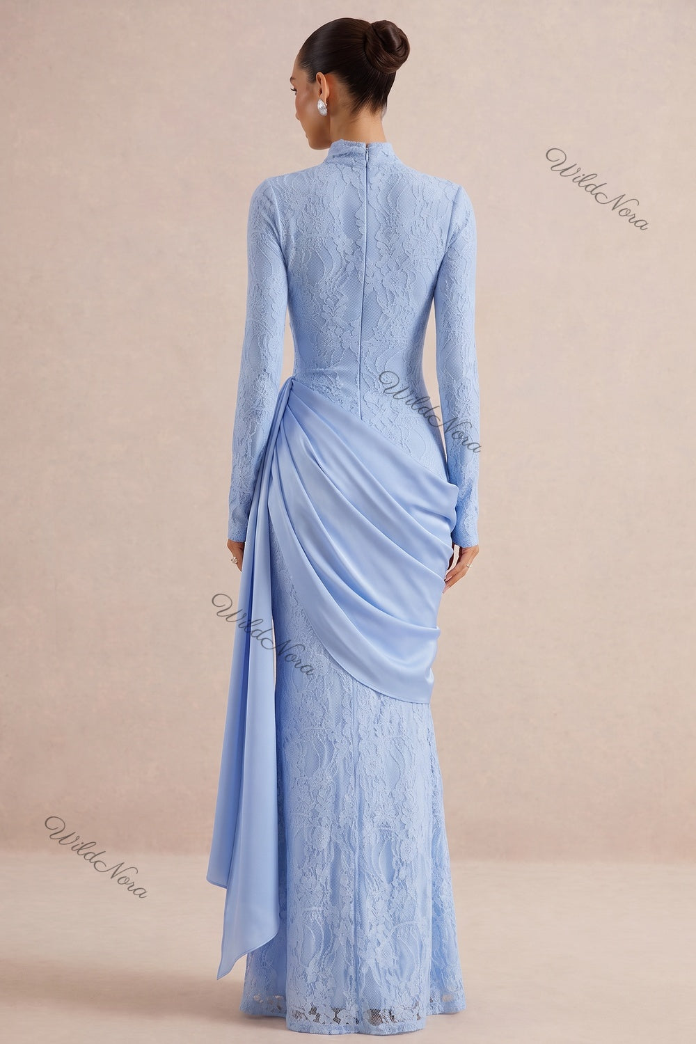 Light Blue Floral Lace Mermaid Gown light blue floral lace gown - product view 3