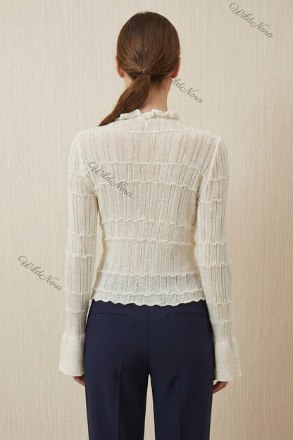 cream textured open-knit fitted cardigan cream textured open-knit cardigan - product view 3