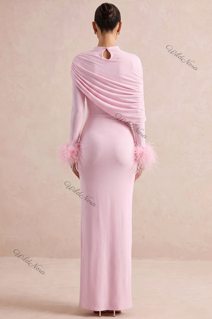 Light Pink Stretch Jersey Column Gown light pink stretch jersey gown - product view 3