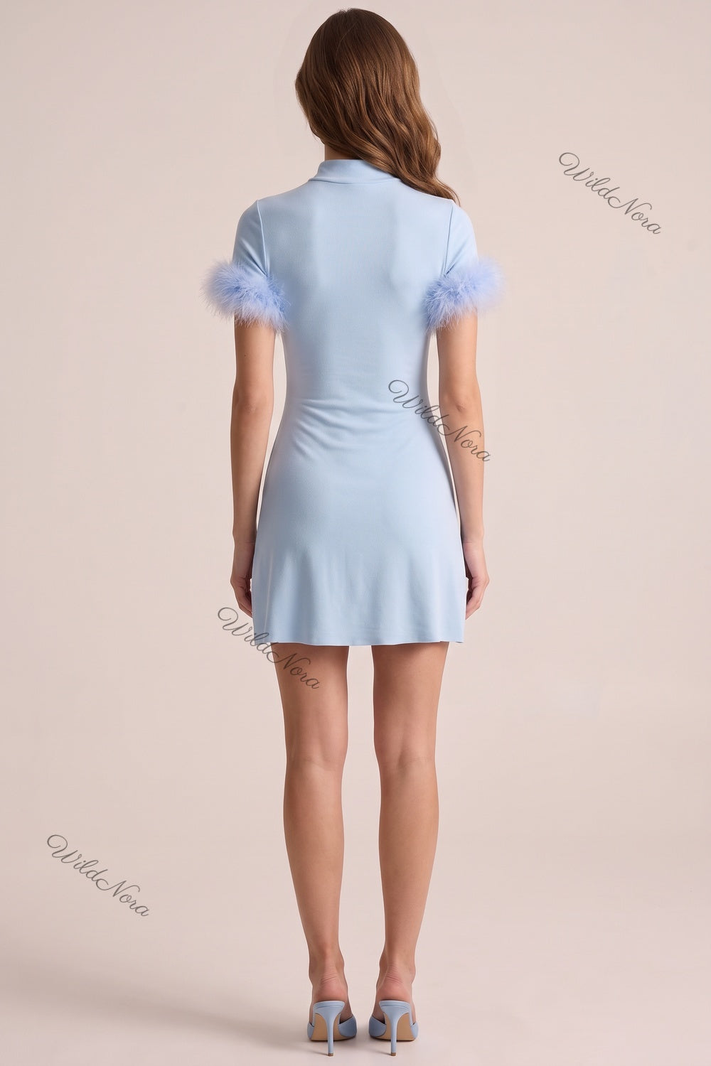 Light Blue Fine-Knit A-Line Mini Dress light blue fine knit dress - product view 3