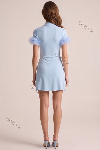 Light Blue Fine-Knit A-Line Mini Dress light blue fine knit dress - product view 3