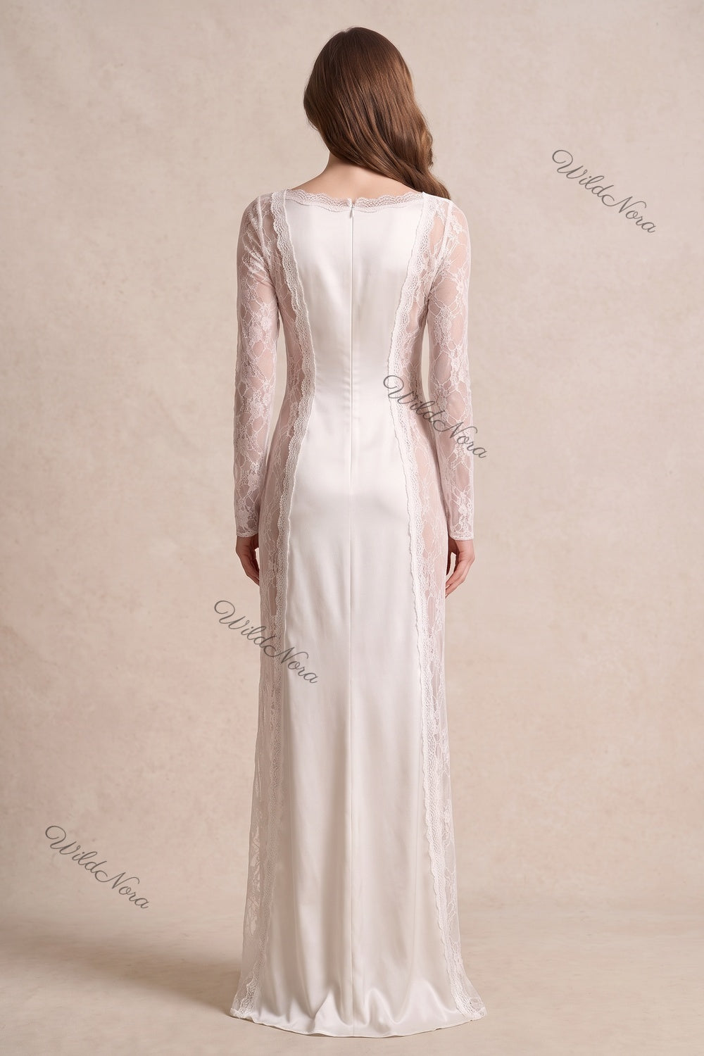Ivory Satin and Lace Column Gown ivory satin gown - product view 3