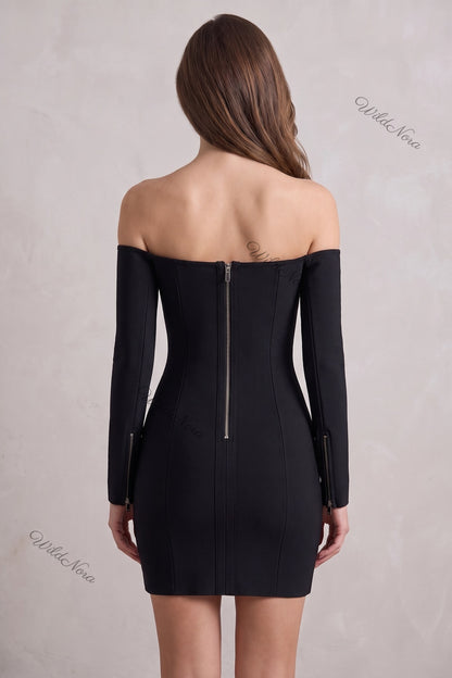 Black Heavy Textured Knit Bodycon Dress black heavy textured knit dress - product view 3