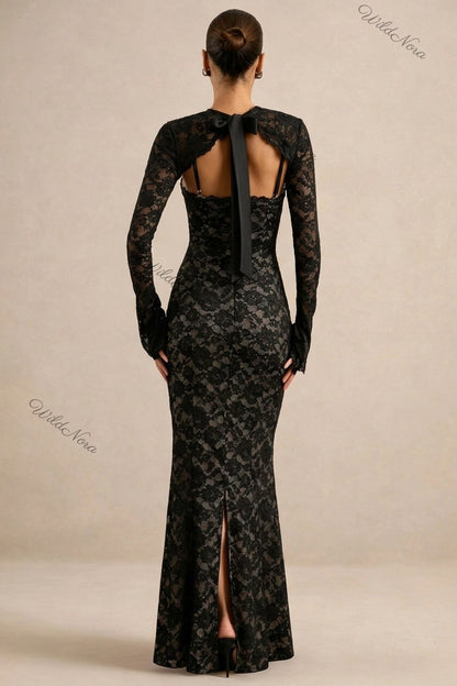 Black Floral Lace Mermaid Two-Piece Dress Set black floral lace two-piece dress set - product view 3