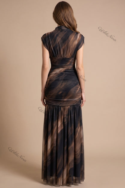 Black Brown Marble Print Mermaid Maxi Dress Black, Dark Brown Sheer mesh Maxi dress - product view 3