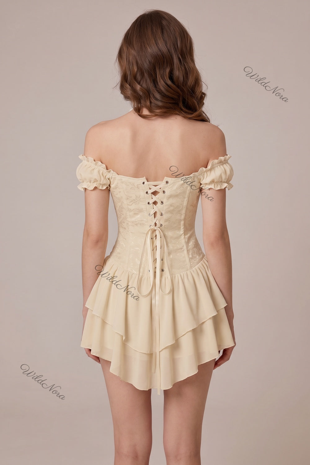 Cream Floral Jacquard Corset Dress cream jacquard lace corset dress - product view 3