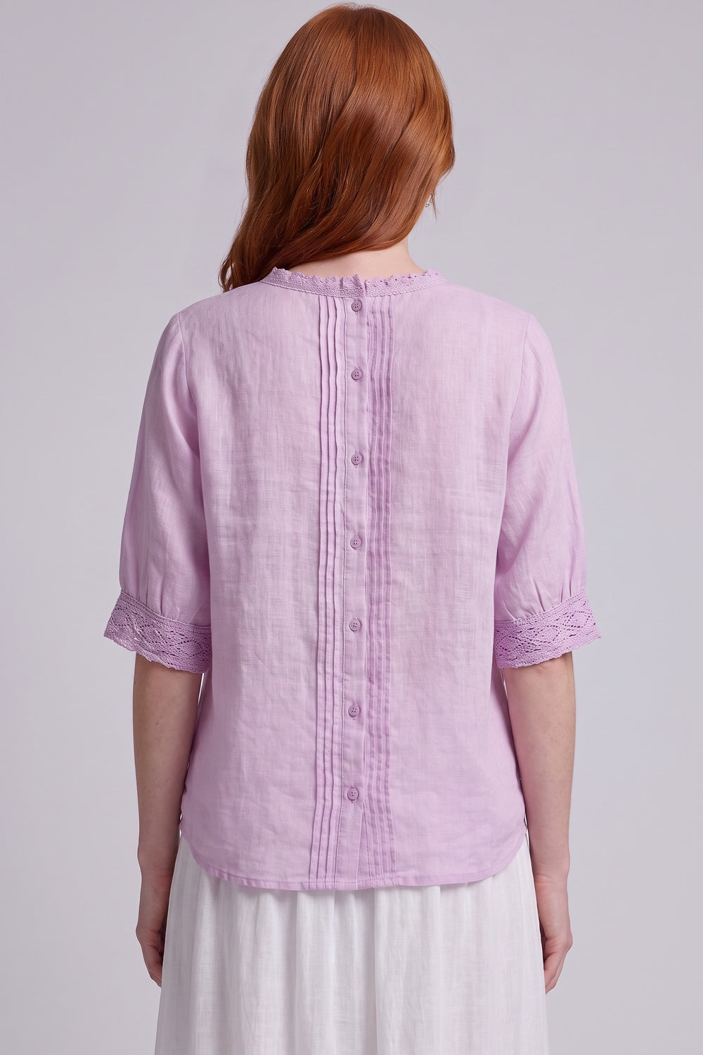Lavender Linen-Cotton Blend Loose-Fit Boxy Blouse lavender linen-cotton blend blouse - product view 3