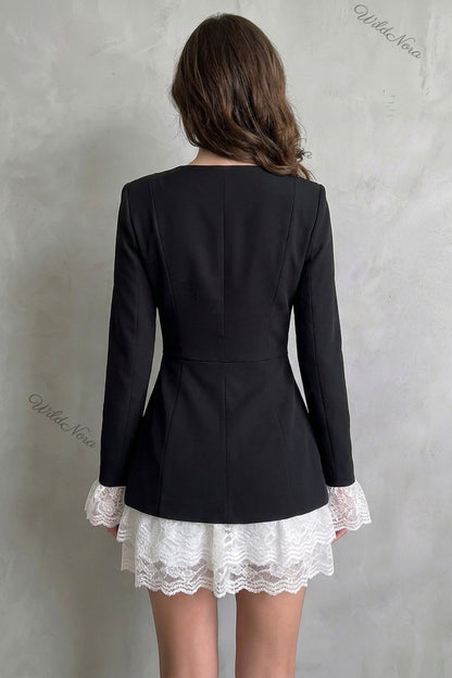 Black Woven Suiting Fitted A-Line Blazer Dress black woven suiting blazer dress - product view 3
