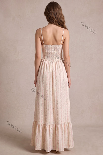 Cream Ditsy Floral Maxi Dress with Smocked Bodice cream, off-white lightweight woven cotton-blend maxi dress - product view 3