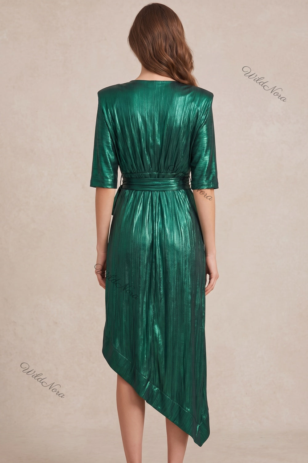 Emerald Green Metallic Plisse Wrap Dress emerald green metallic plisse synthetic dress - product view 3