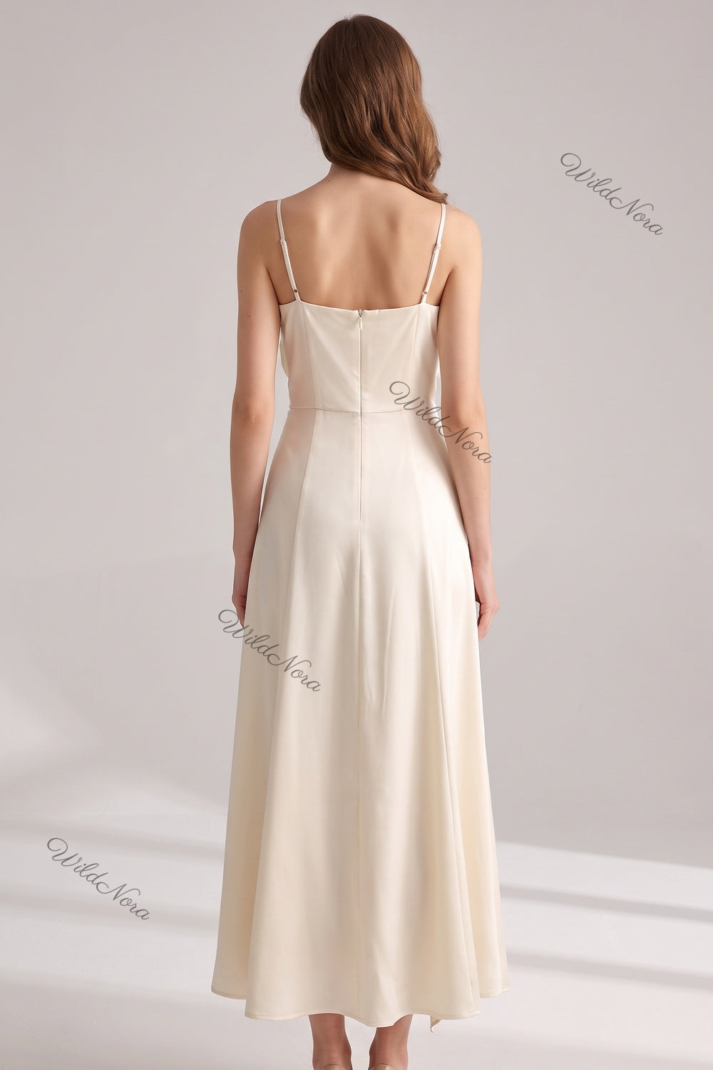 Cream Satin A-Line Slip Dress with 3D Rose Detail cream, off-white satin dress - product view 3