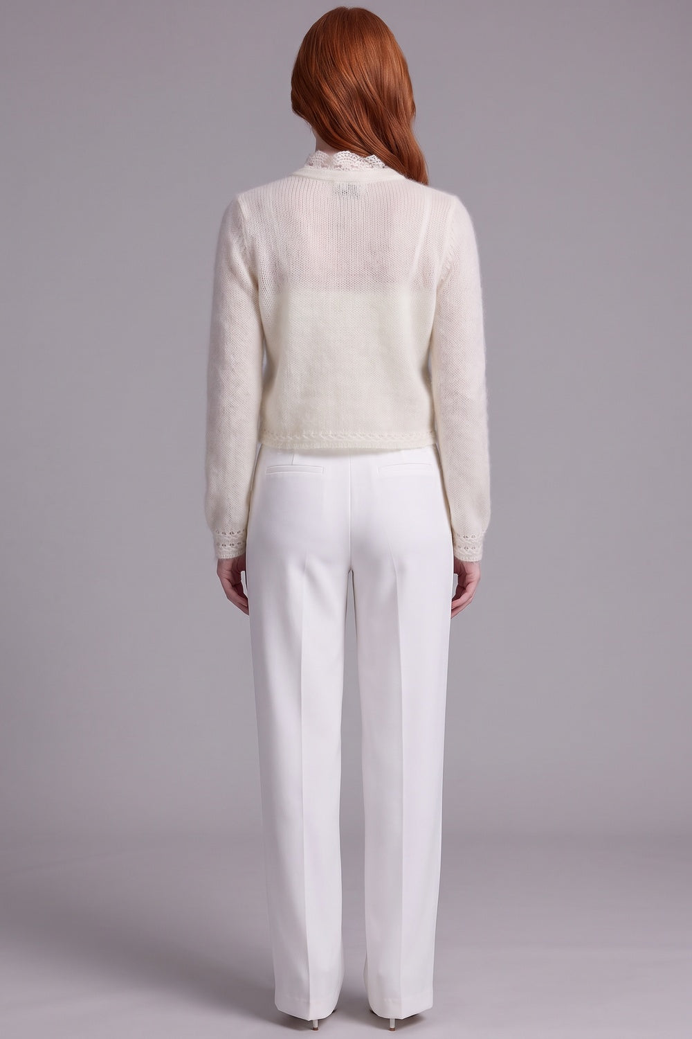 off-white mohair-blend knit cropped cardigan with scalloped lace trim off-white mohair-blend knit cardigan - product view 3