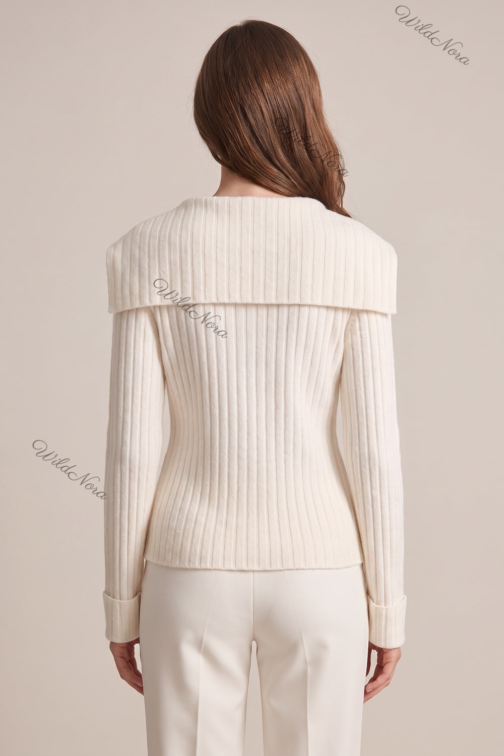 Off-White Ribbed Knit Fitted Cardigan off-white ribbed knit cardigan - product view 3