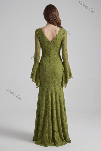 Olive Green Lace Mermaid Gown olive green lace gown - product view 3