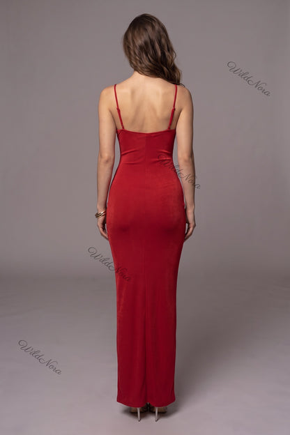 Red Jersey Knit Bodycon Column Dress red jersey knit dress - product view 3