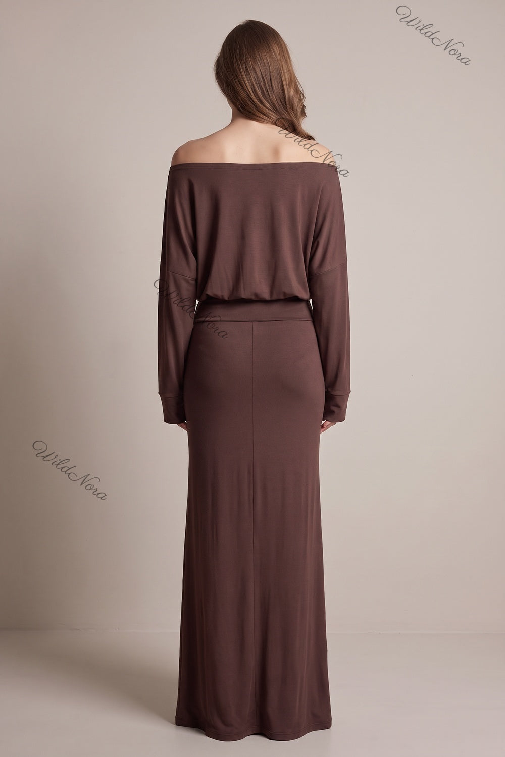 Chocolate Brown Jersey Knit Blouson Maxi Dress chocolate brown jersey knit maxi dress - product view 3