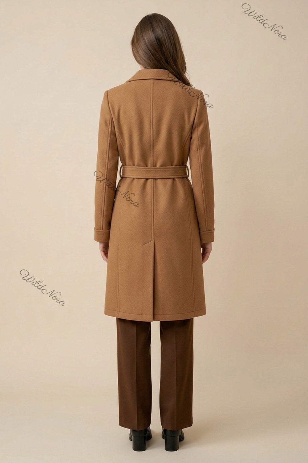 Camel Wool-Blend Felt Tailored A-Line Coat camel, tan wool-blend felt coat - product view 3