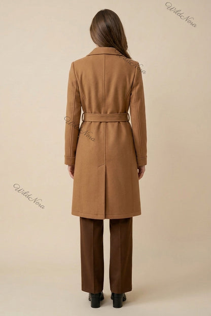 Camel Wool-Blend Felt Tailored A-Line Coat camel, tan wool-blend felt coat - product view 3