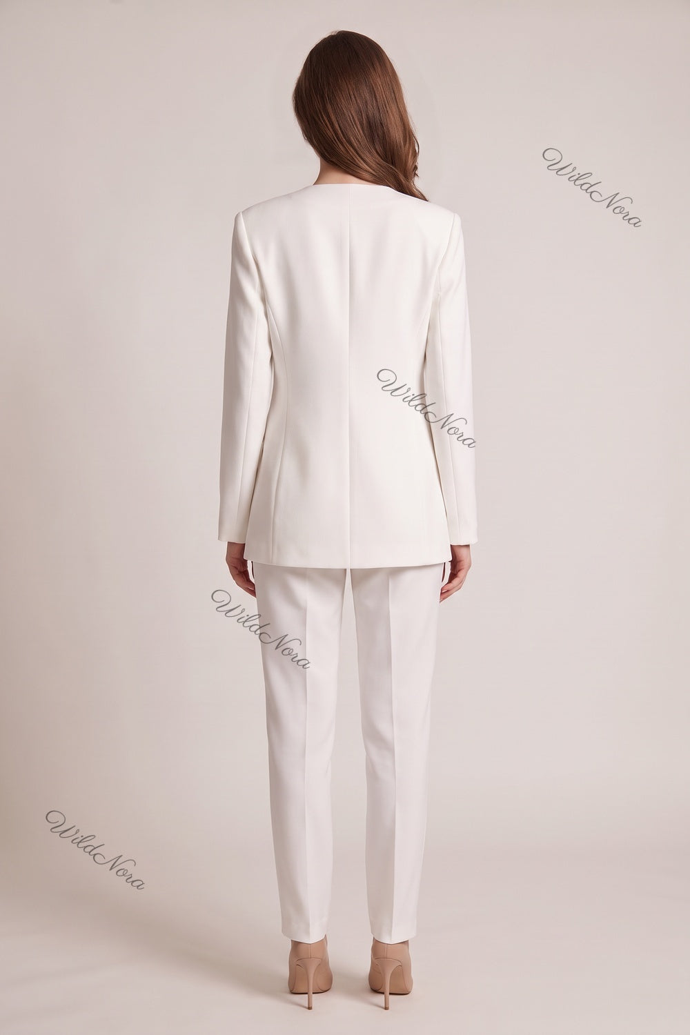 Sculptural Rose Embellished Structured Crepe Blazer in White white structured crepe suiting blazer - product view 3