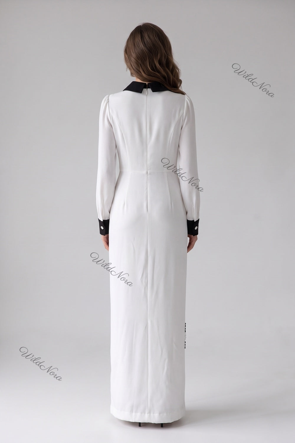 White Crepe A-Line Maxi Dress with Beaded Embellishments white crepe maxi dress - product view 3