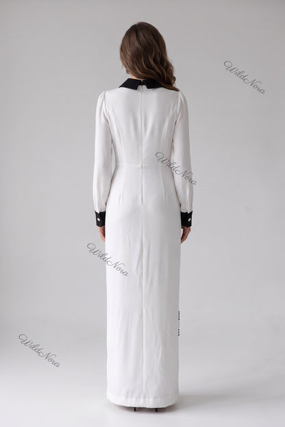 White Crepe A-Line Maxi Dress with Beaded Embellishments white crepe maxi dress - product view 3