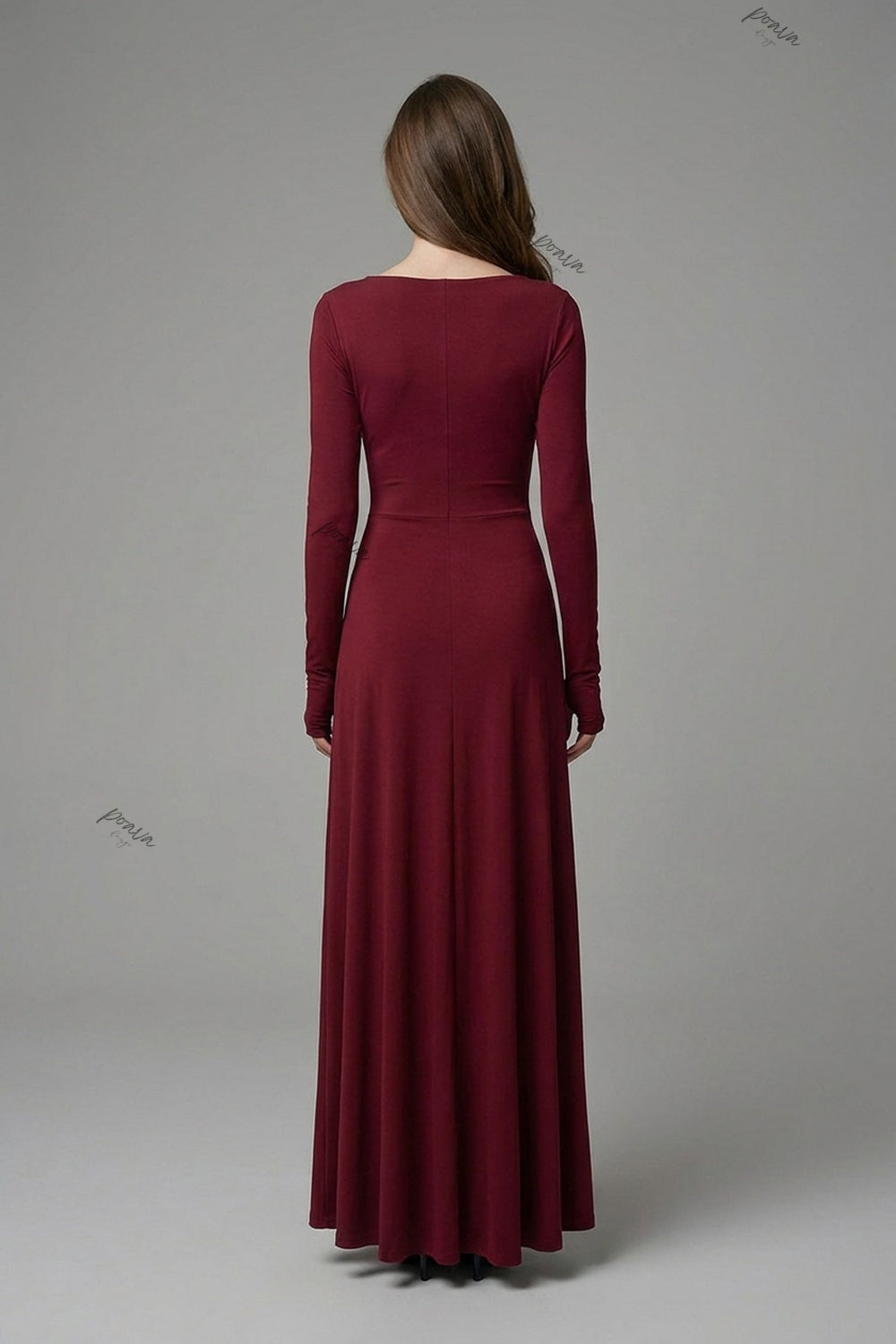 Wine Red Jersey Wrap Maxi Dress with Knot Detail wine red jersey knit dress - product view 3