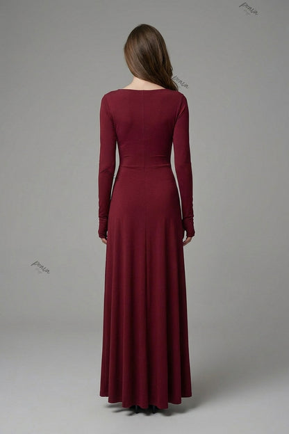 Wine Red Jersey Wrap Maxi Dress with Knot Detail wine red jersey knit dress - product view 3