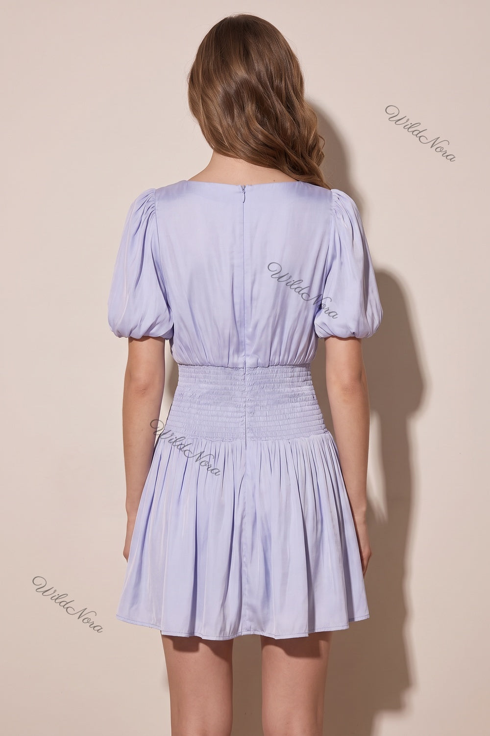 Light Lavender-Blue Synthetic Satin-Blend Fit-and-Flare Mini Dress light lavender-blue synthetic satin-blend dress - product view 3