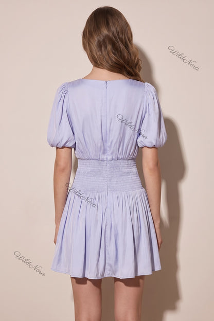 Light Lavender-Blue Synthetic Satin-Blend Fit-and-Flare Mini Dress light lavender-blue synthetic satin-blend dress - product view 3