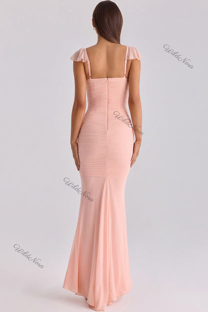 Blush Pink Mesh Mermaid Gown blush pink mesh gown - product view 3