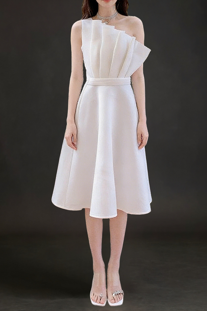 Dolores Ruffled Hem Strapless One-Shoulder Full midi Dress