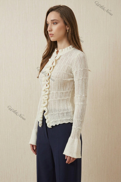 cream textured open-knit fitted cardigan cream textured open-knit cardigan - product view 5