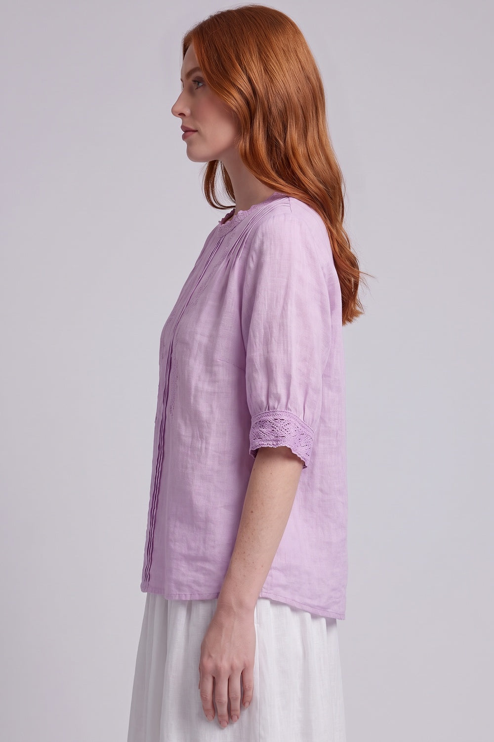Lavender Linen-Cotton Blend Loose-Fit Boxy Blouse lavender linen-cotton blend blouse - product view 5