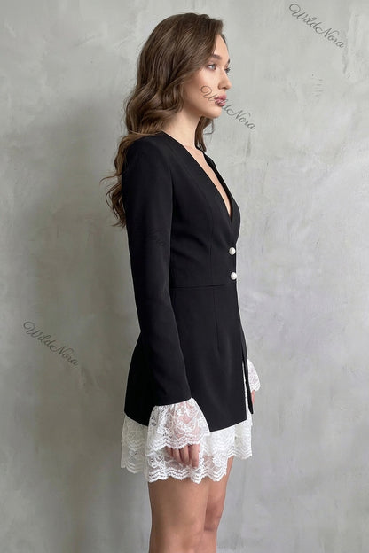 Black Woven Suiting Fitted A-Line Blazer Dress black woven suiting blazer dress - product view 5
