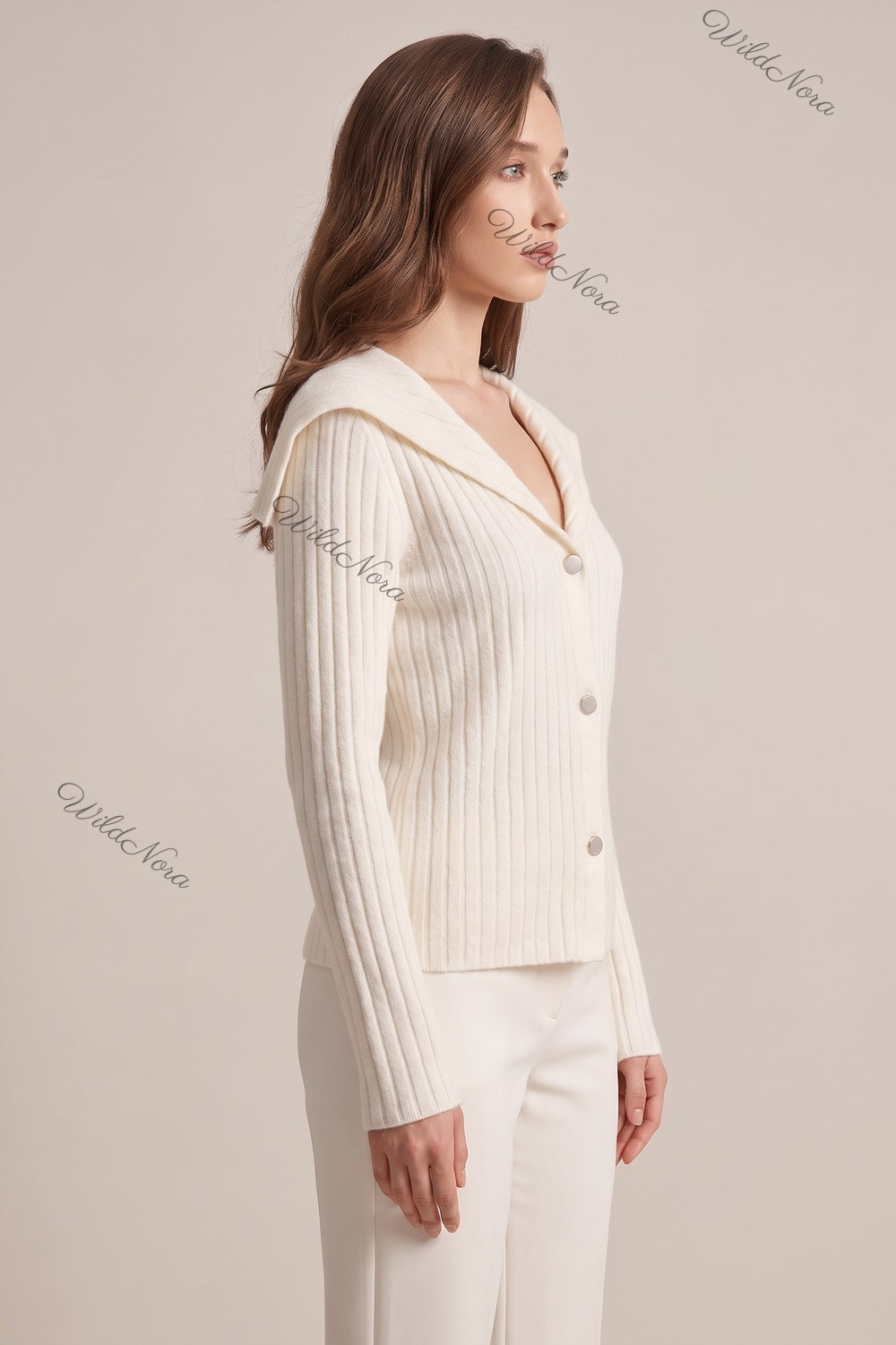 Off-White Ribbed Knit Fitted Cardigan off-white ribbed knit cardigan - product view 5