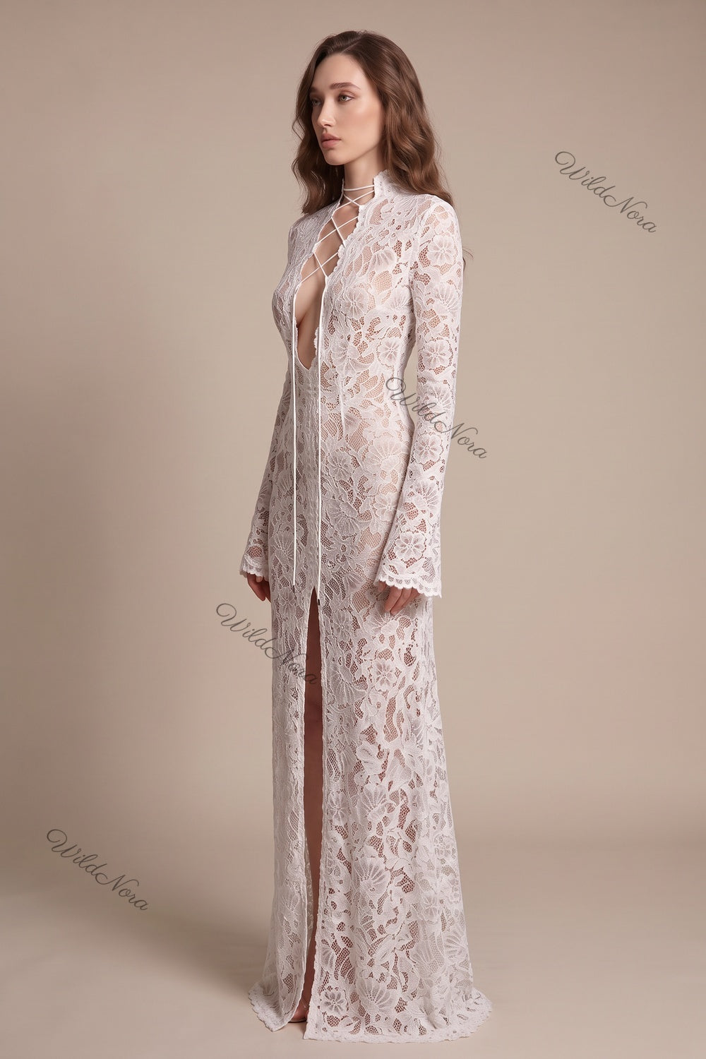 White Floral Lace Sheath Maxi Dress white floral lace maxi dress - product view 5