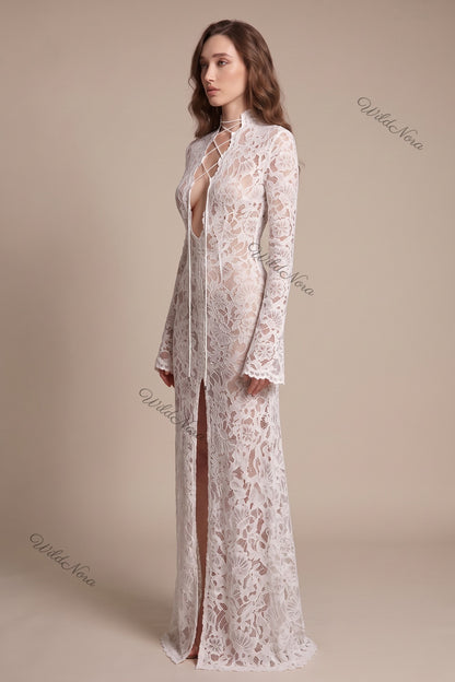 White Floral Lace Sheath Maxi Dress white floral lace maxi dress - product view 5