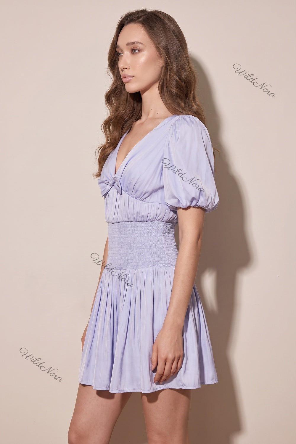 Light Lavender-Blue Synthetic Satin-Blend Fit-and-Flare Mini Dress light lavender-blue synthetic satin-blend dress - product view 5