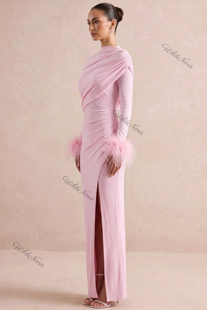 Light Pink Stretch Jersey Column Gown light pink stretch jersey gown - product view 5