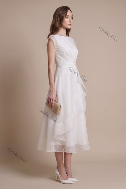 White Organza A-Line Fit-and-Flare Midi Dress white organza dress - product view 3