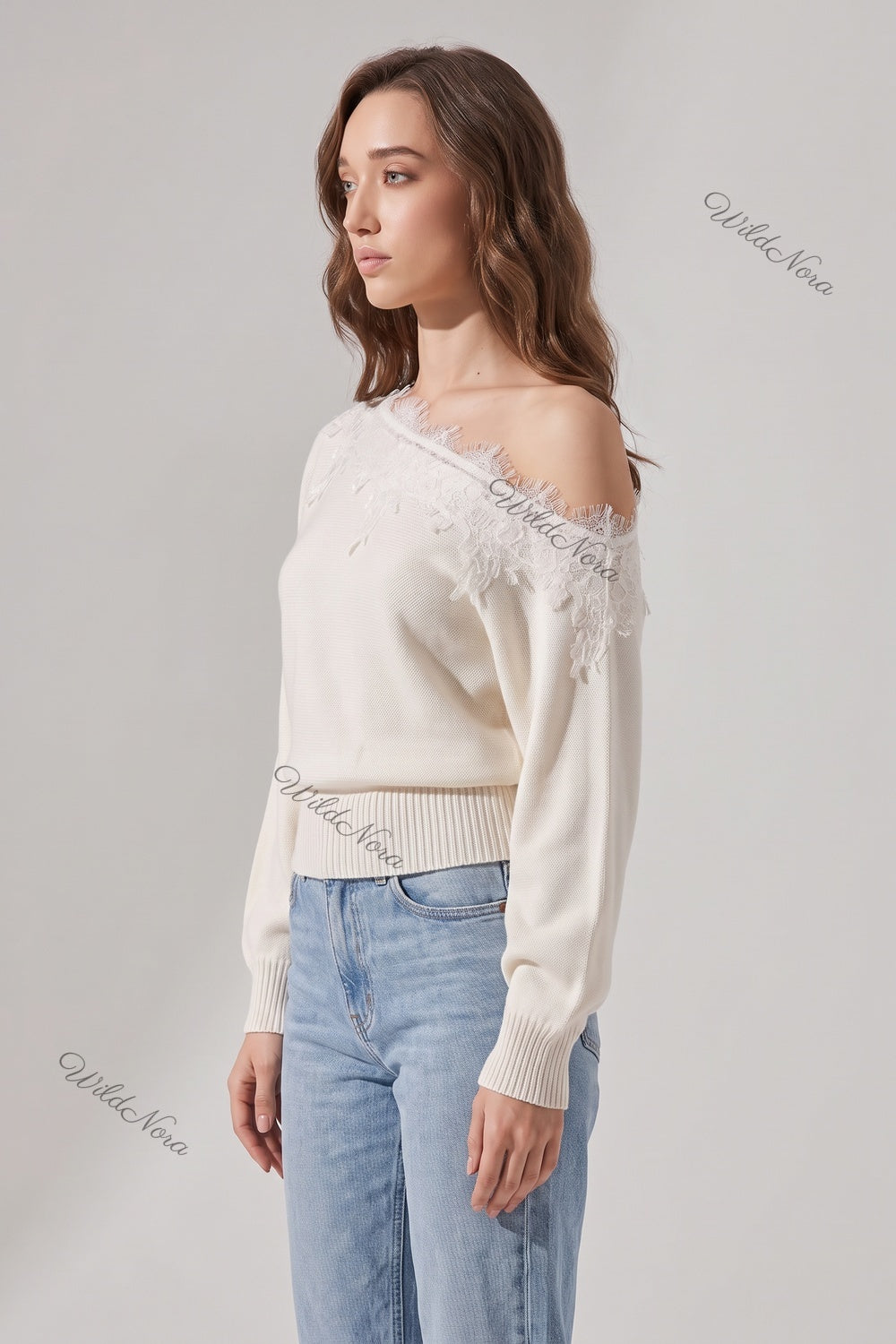 Cream Fine-Gauge Knit Slouchy Blouson Sweater cream, off-white fine-gauge knit sweater - product view 4